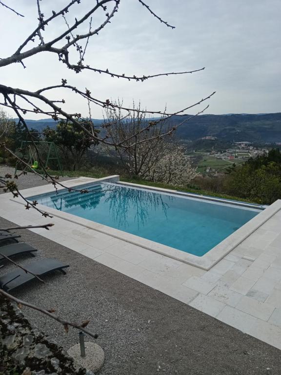 a swimming pool with a view of a mountain at Kuća za odmor Finderli in Buzet