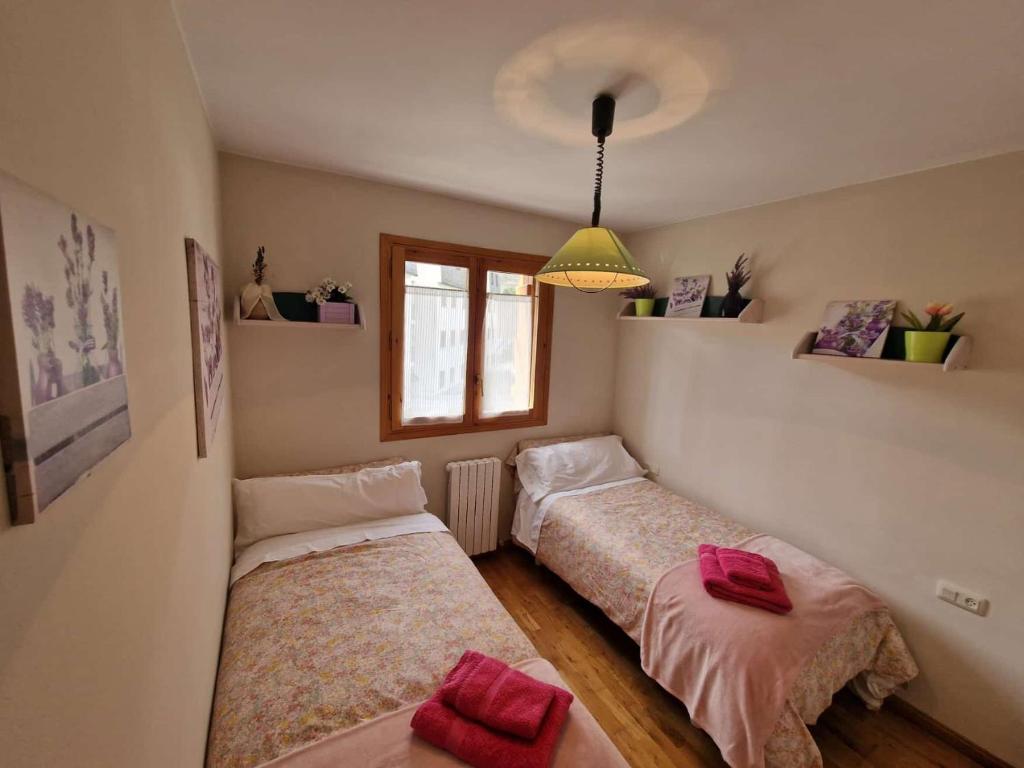 two beds in a small room with a window at VALDI-BIESCAS in Biescas