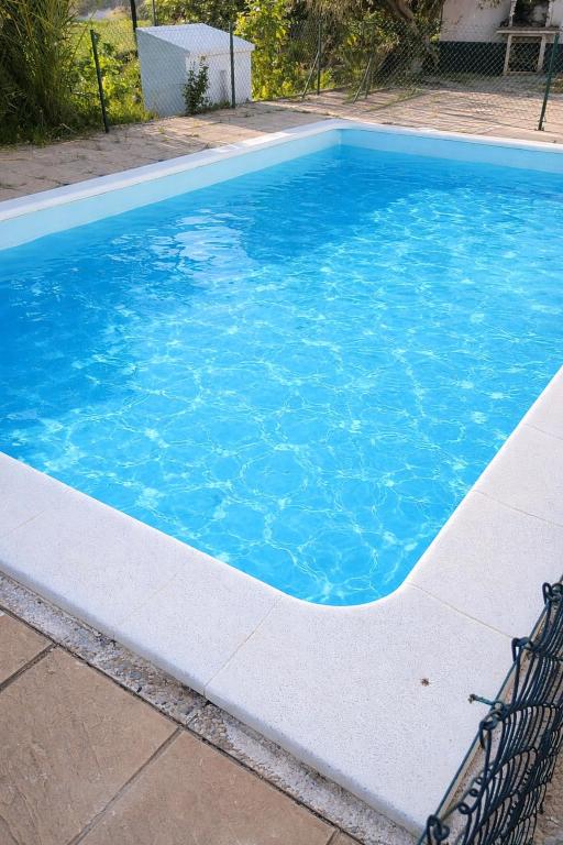 a swimming pool with blue water in a yard at El Rincón del Olivo in Cartagena
