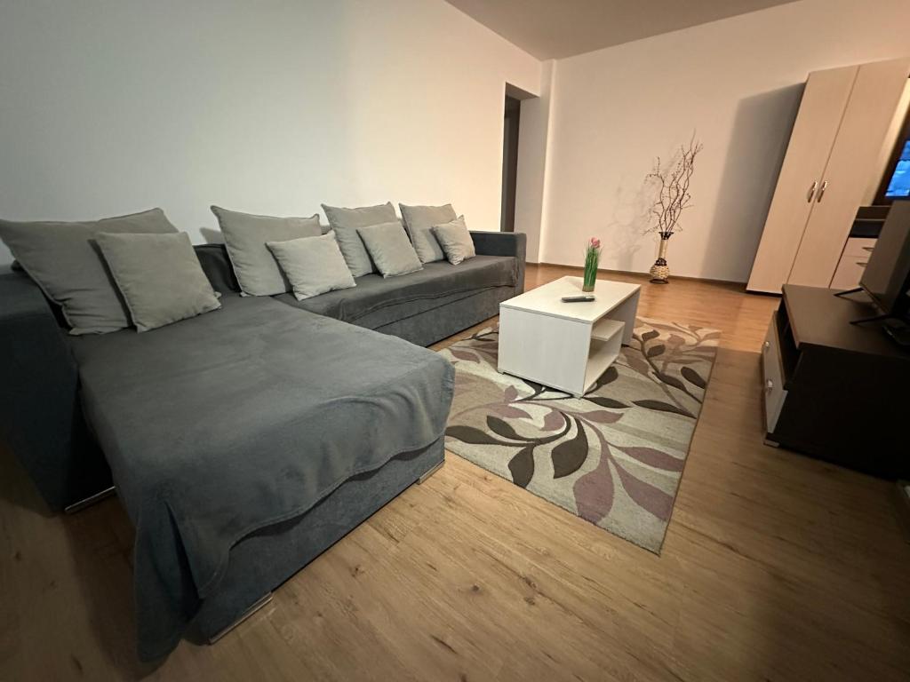a living room with a couch and a table at Alexys Residence 6 in Iaşi