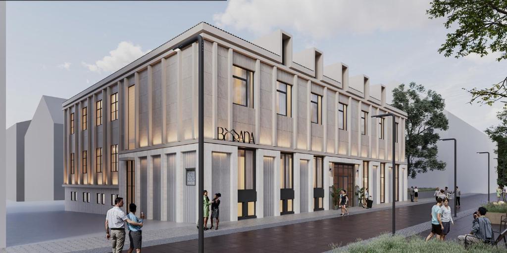 a rendering of a building with people standing outside at Gradska Palača - BOSANA Hotel & Spa in Bihać