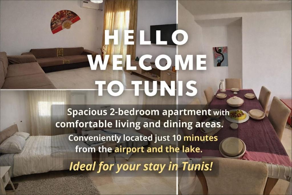 a poster of a living room with a bed and a table at Superbe appartement emplacement exceptionnel in Tunis