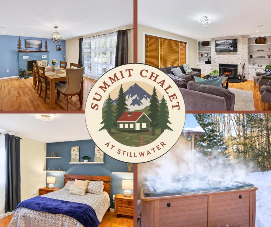 a collage of photos of a living room and a house at Summit Chalet at Stillwater in Pocono Summit