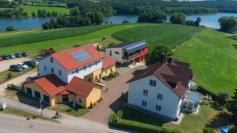 an aerial view of a house with solar panels on it at Feriendomizil Carmen Hofmann in Absberg
