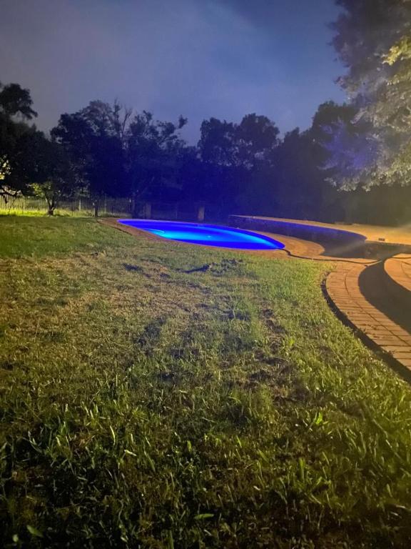 a blue frisbee sitting on top of a field at Valley Croft Farm in Hekpoort
