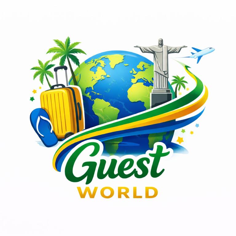 an image of the guest world logo with luggage and an airplane at Guest World in Porto