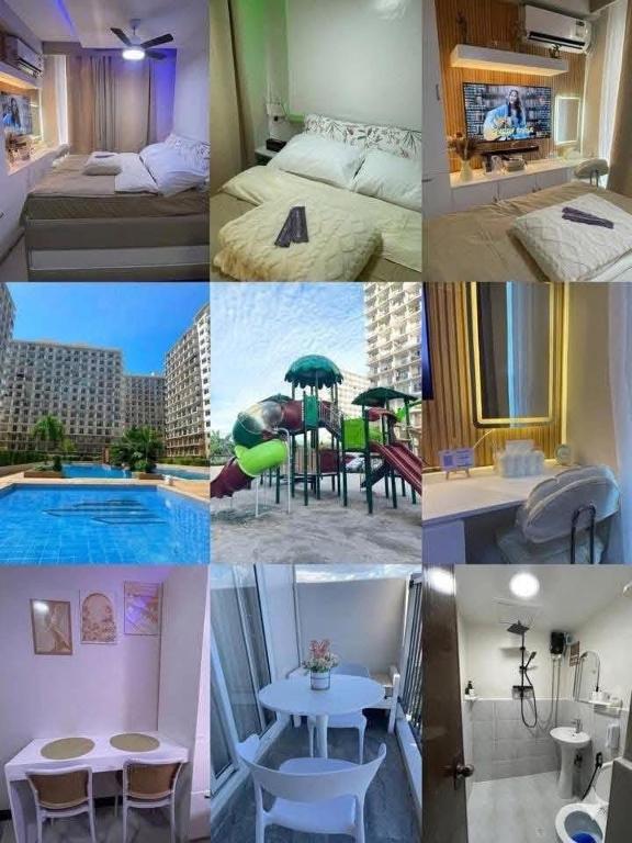 a collage of photos of a hotel room with a pool at AAvista in Basbas