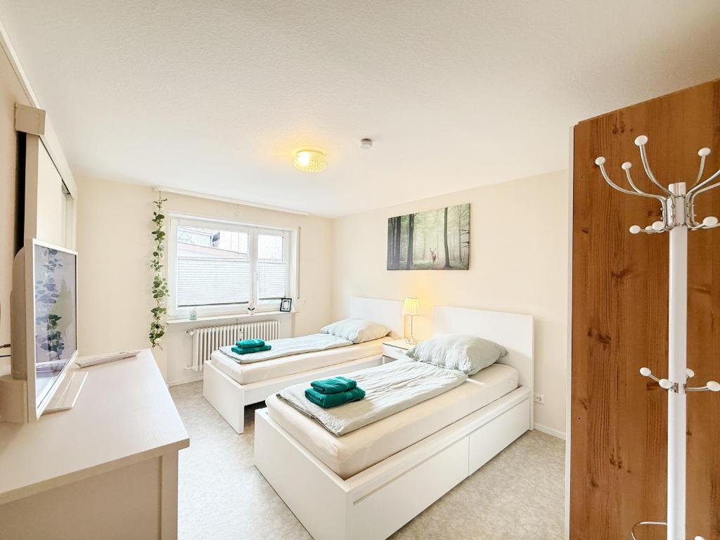 a living room with two beds and a window at Ferienwohnung Marie - WLAN, Küche, im Ortskern, Einkaufsläden in der Nähe in Malterdingen