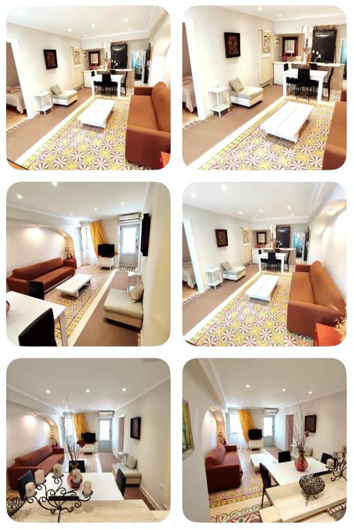 a collage of four pictures of a living room at GaritsaEegant in Anemómylos