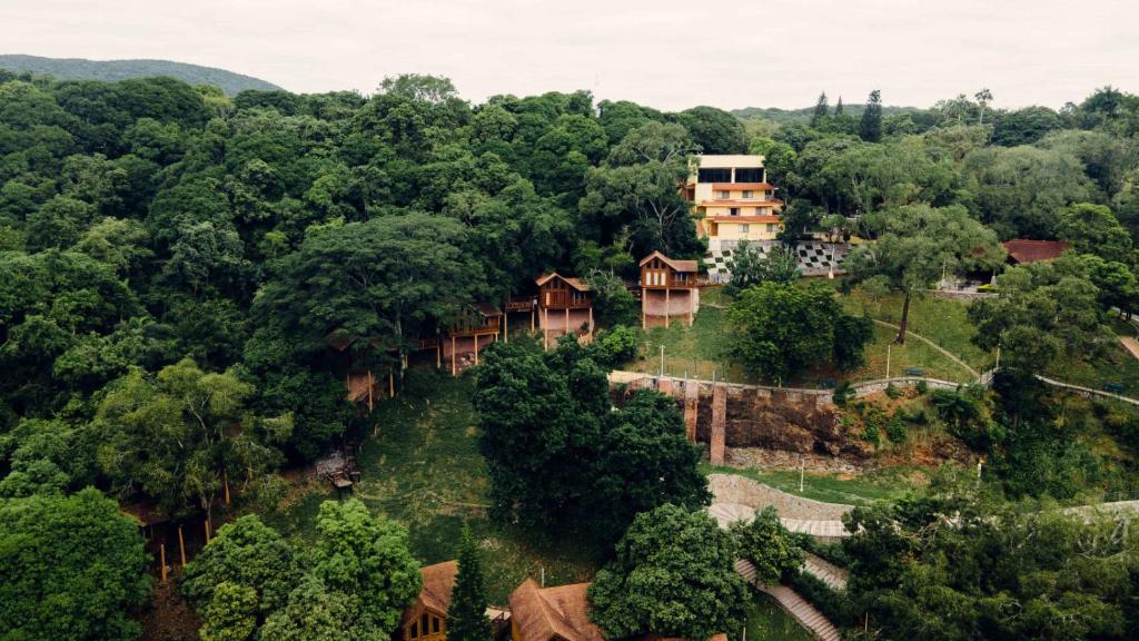 an aerial view of a resort in the middle of a forest at Cumbres Hotel y Cabañas in Gómez Farías