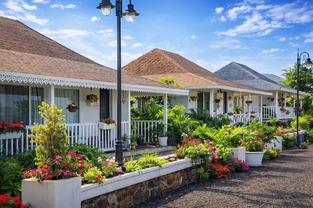 a row of houses with flowers in front of them at Sierra Vista Resort in Nashik