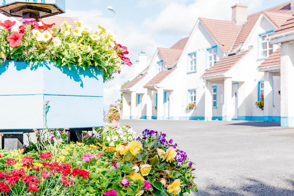 a row of houses with flowers in front of them at Marine View -3 Bedroom Townhouse in Bundoran