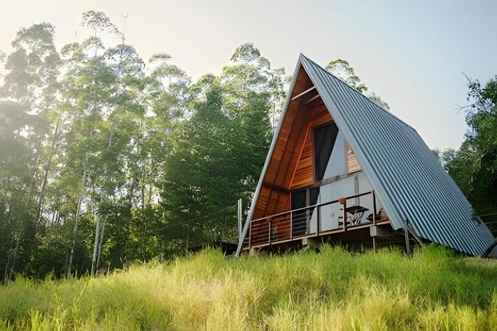 a cabin in the woods with a metal roof at Alabama Cabin - Serra Gaúcha in Picada Cafe