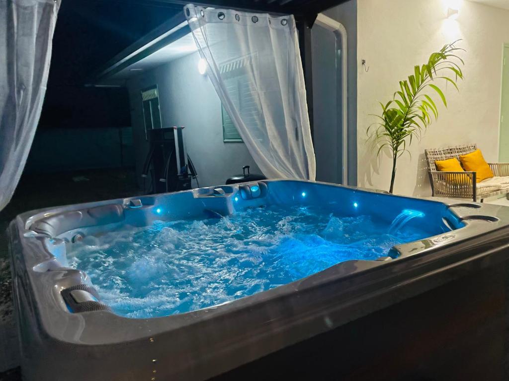 a large blue bath tub in a room at Villa de charme à Matoury in Matoury