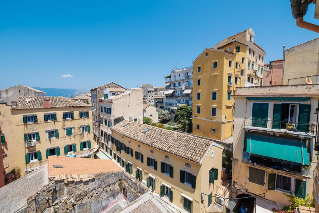 an aerial view of buildings in a city at Bella Vista - Historic Centre -4th floor in Corfu