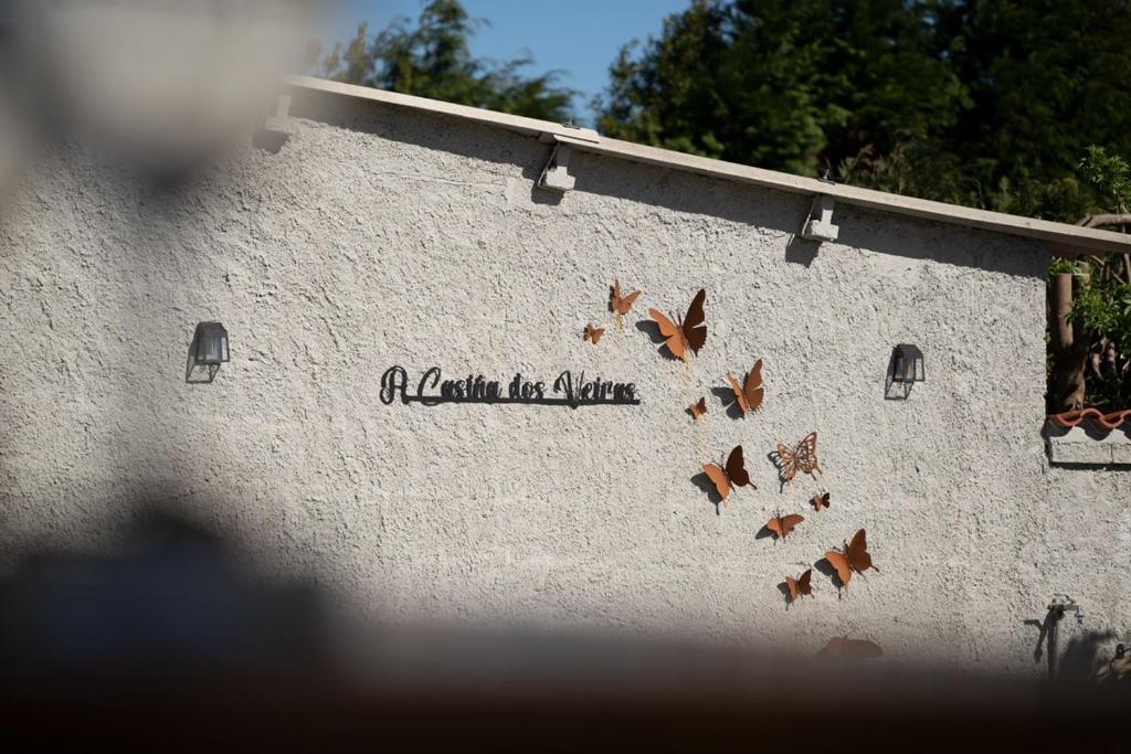 a group of butterflies on the side of a building at A Casiña dos Veiras - 3Km antes de Bruma in Santa Eulalia
