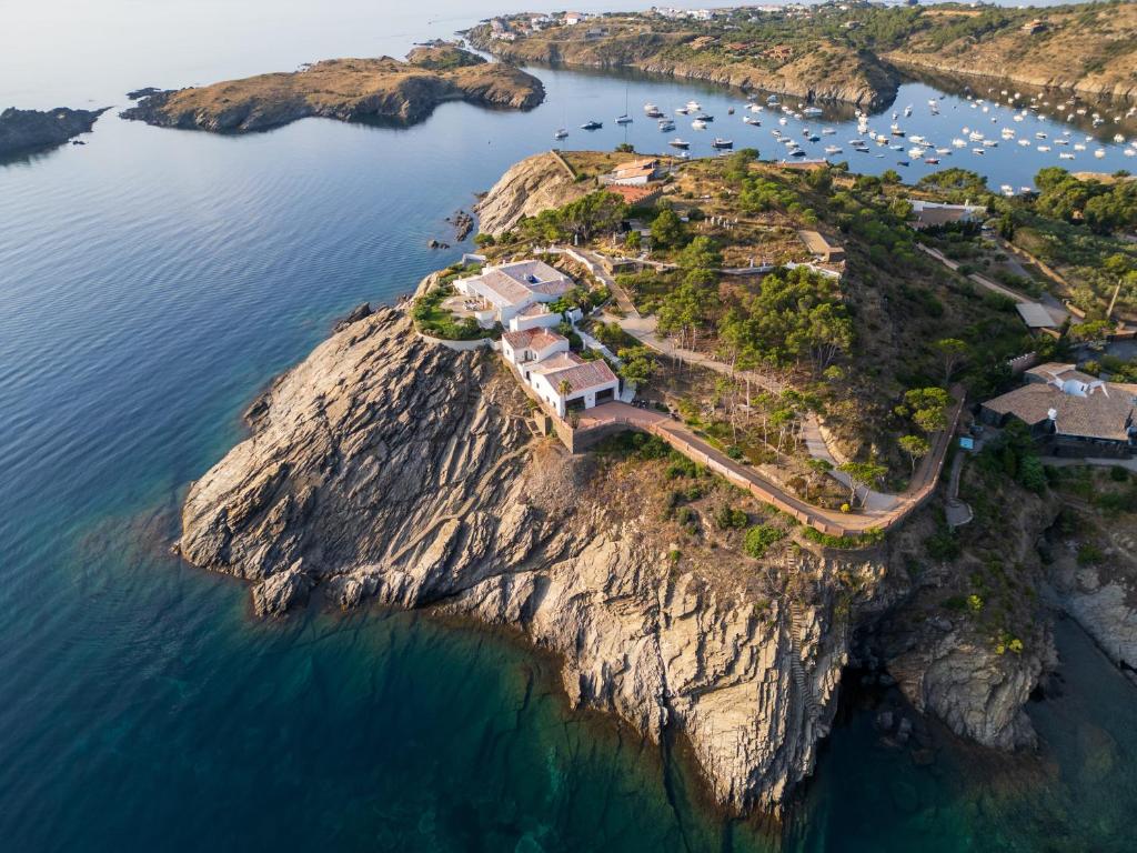 an aerial view of an island in the water at Casa del Capitan in Cadaqués