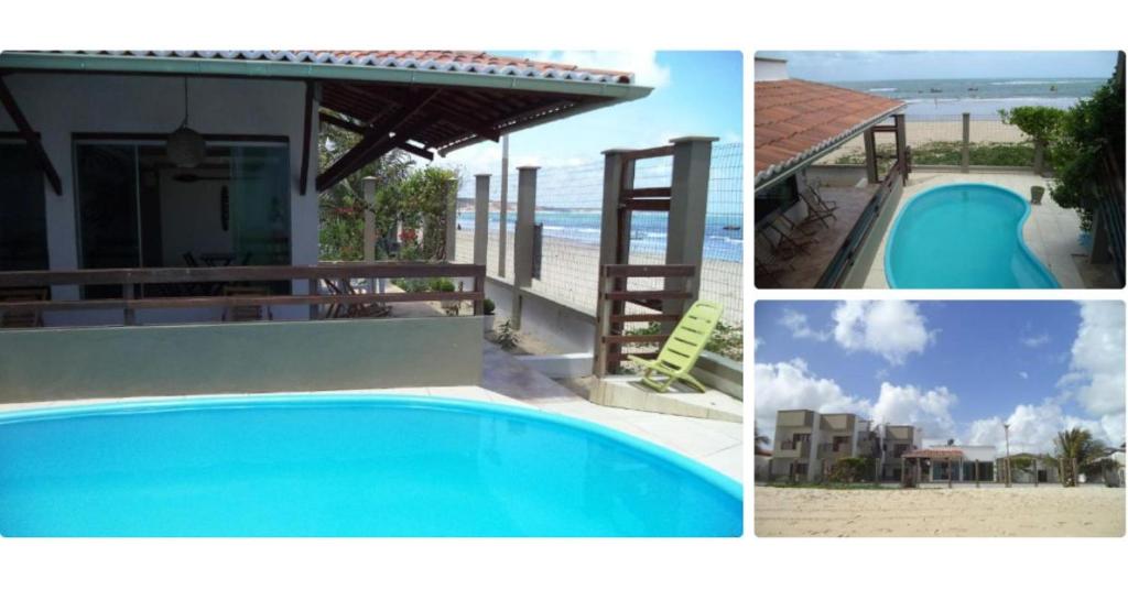 a collage of pictures of a swimming pool and the beach at Pousada Na Beira do Mar in Baía da Traição