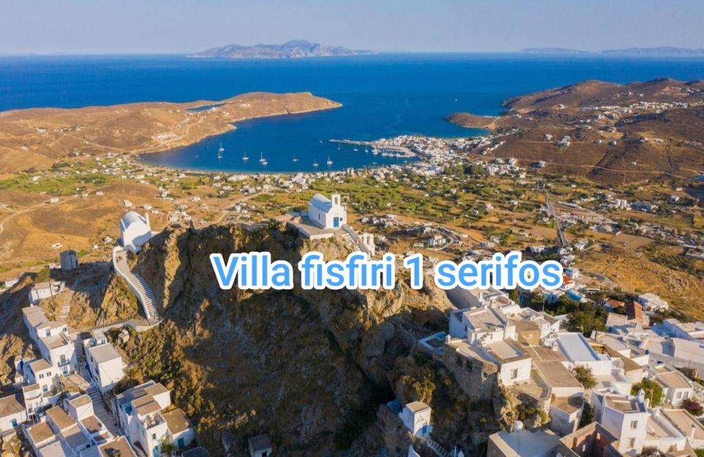 an aerial view of the island of villa fishing sensations at Villa fisfiri 1 in Serifos Chora