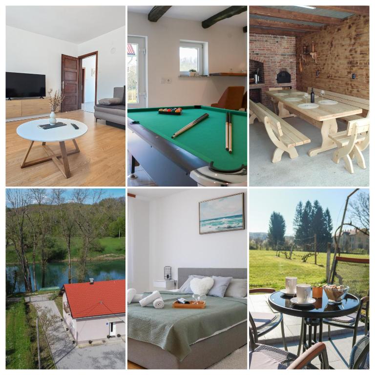 a collage of photos of furniture and a pool table at Kuća za odmor Franca in Ozalj