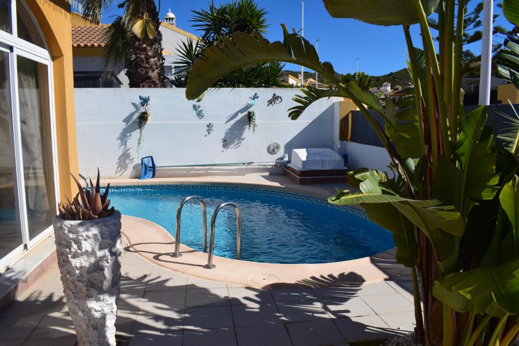 a swimming pool in a yard with plants at Casa de la Serenidad in Mazarrón