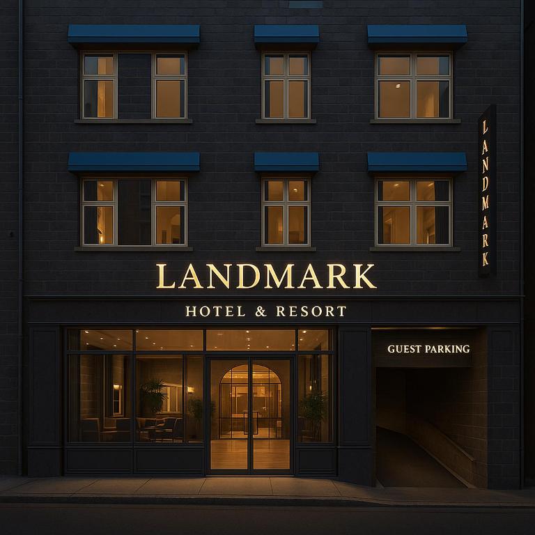 a building with a sign that reads landmark hotel and resort at Landmark Hotel & Resort in Taiwāl