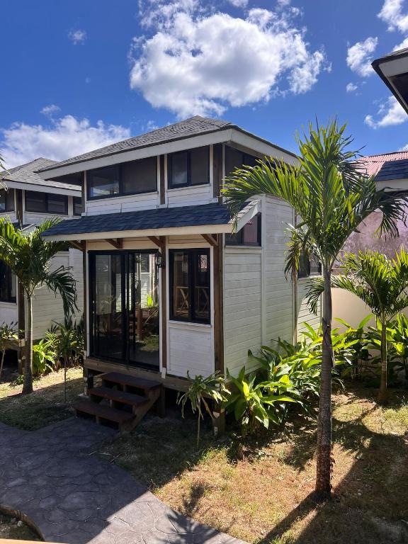 ein Haus mit einer Palme davor in der Unterkunft Alamar Hotel Boutique in Mahahual
