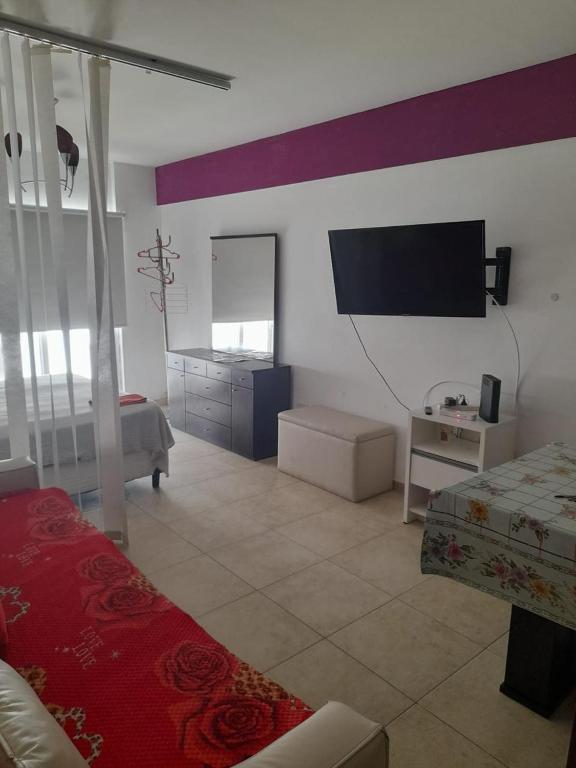 a living room with a bed and a tv on the wall at Mdp in Mar del Plata