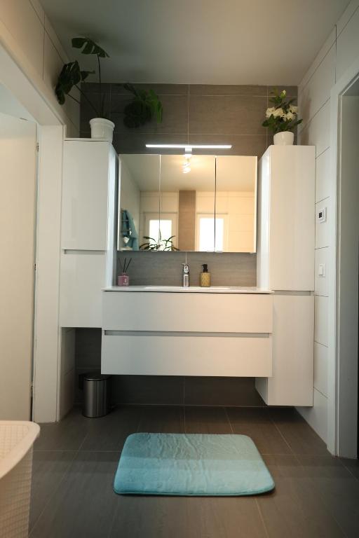 a bathroom with a sink and a mirror at Wasser & Bergwelt Appartement Kärnten in Seeboden