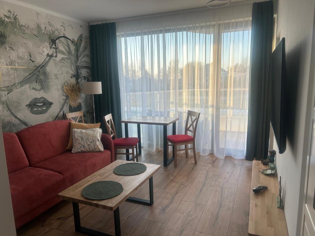 Et sittehjørne på Apartament dębowy