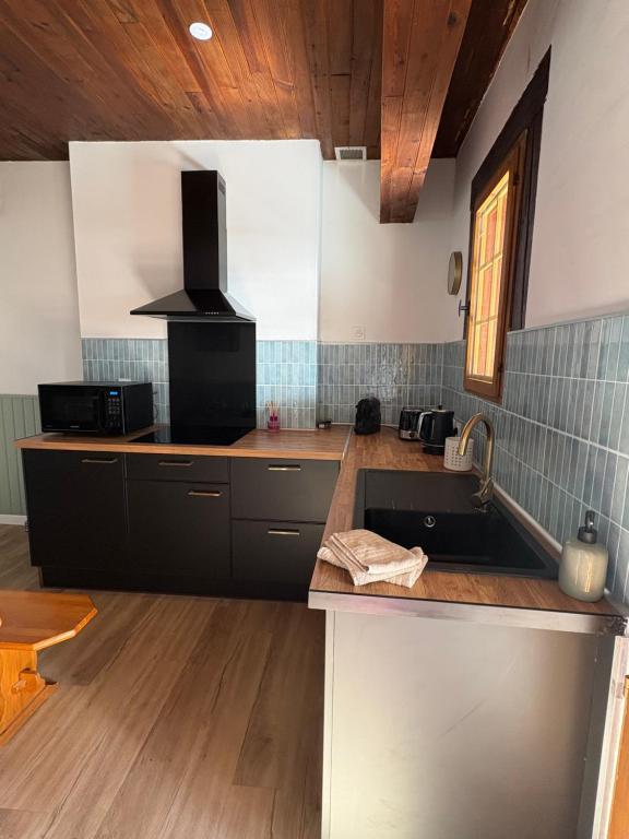 a kitchen with a sink and a stove at Maison Bayle in Vignec