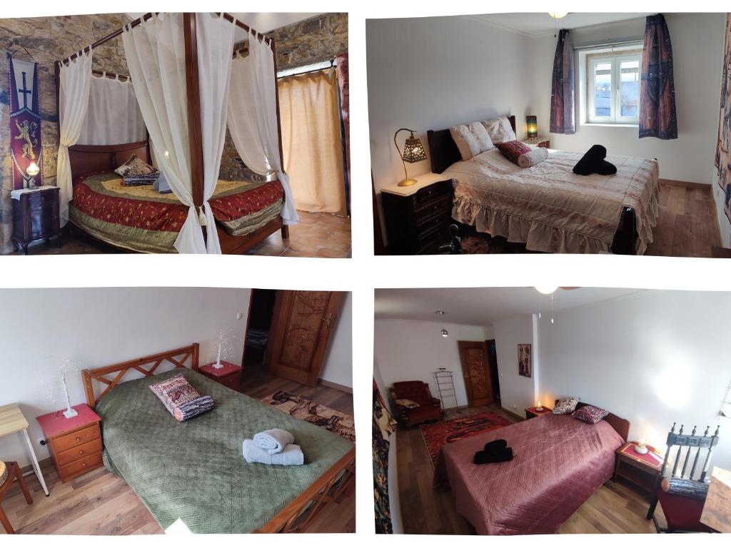 three pictures of a room with two beds and a room with a bed sqor at Sintra Knights Lodge in Terrugem
