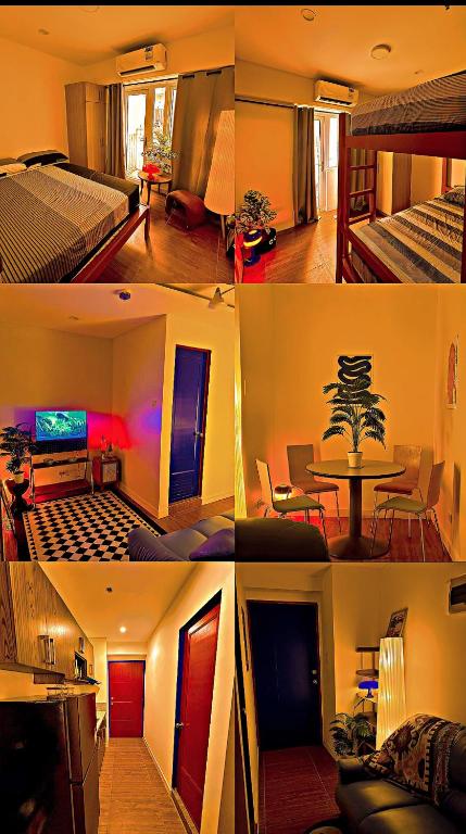 a collage of four pictures of a room at Haus by Juju in Manila