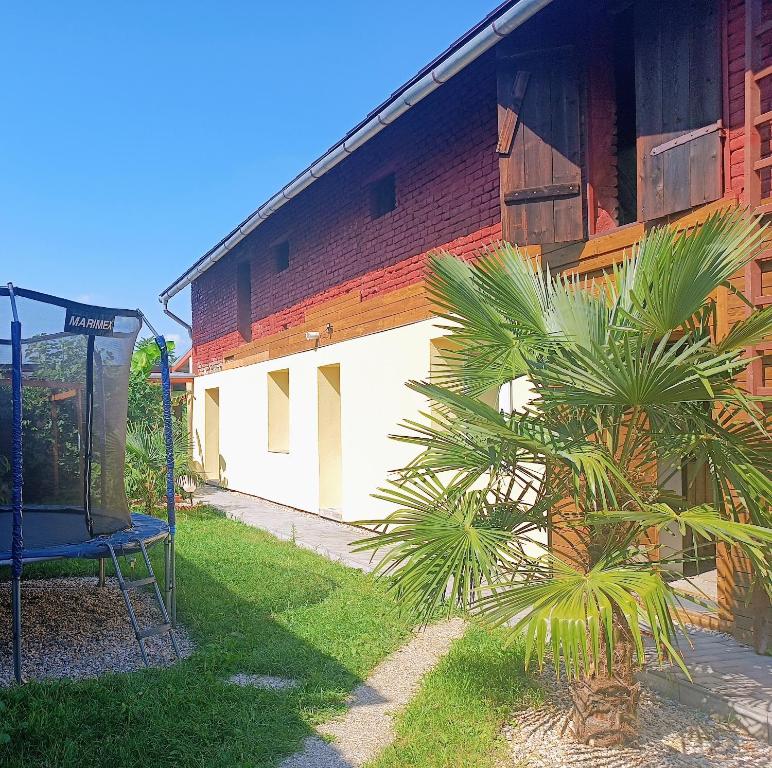 a palm tree in front of a building at Apartmán U Tří Palem in Břeclav