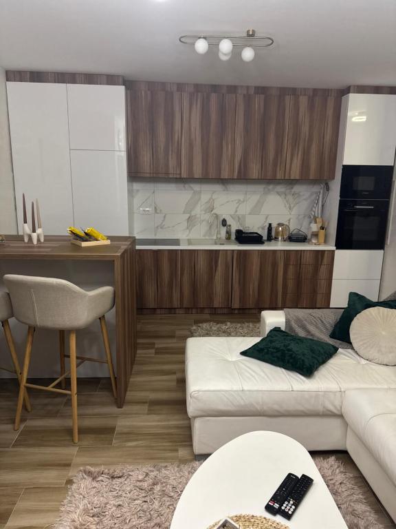 a living room with a couch and a kitchen at Freedom RUMA 2 in Ruma