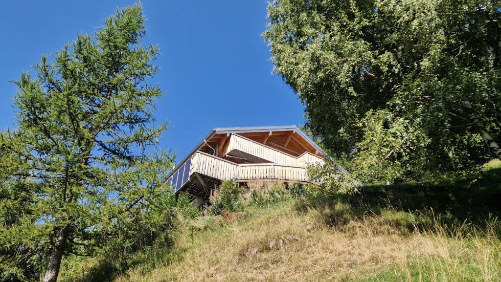 a house on top of a hill with trees at Chalet Wildi Horu OG in Niedergesteln