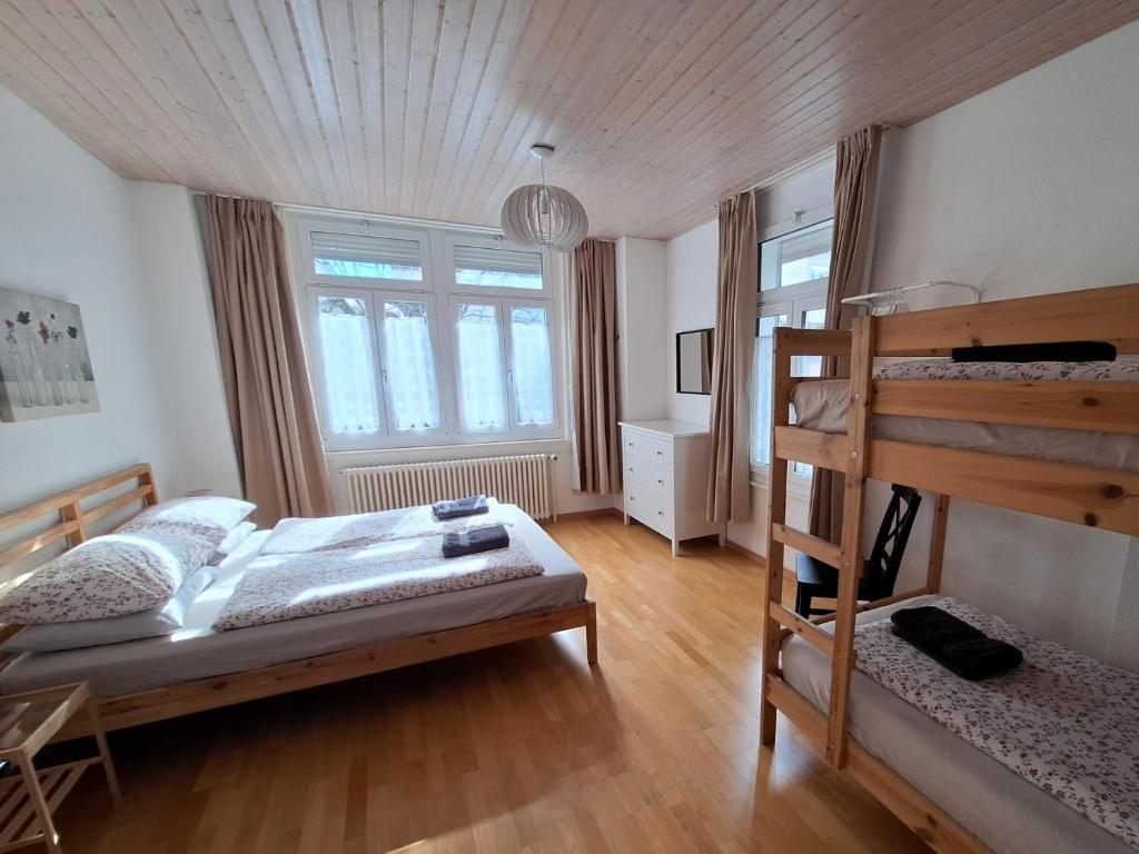a bedroom with a bunk bed and a ladder at Interlaken Central 1 in Interlaken