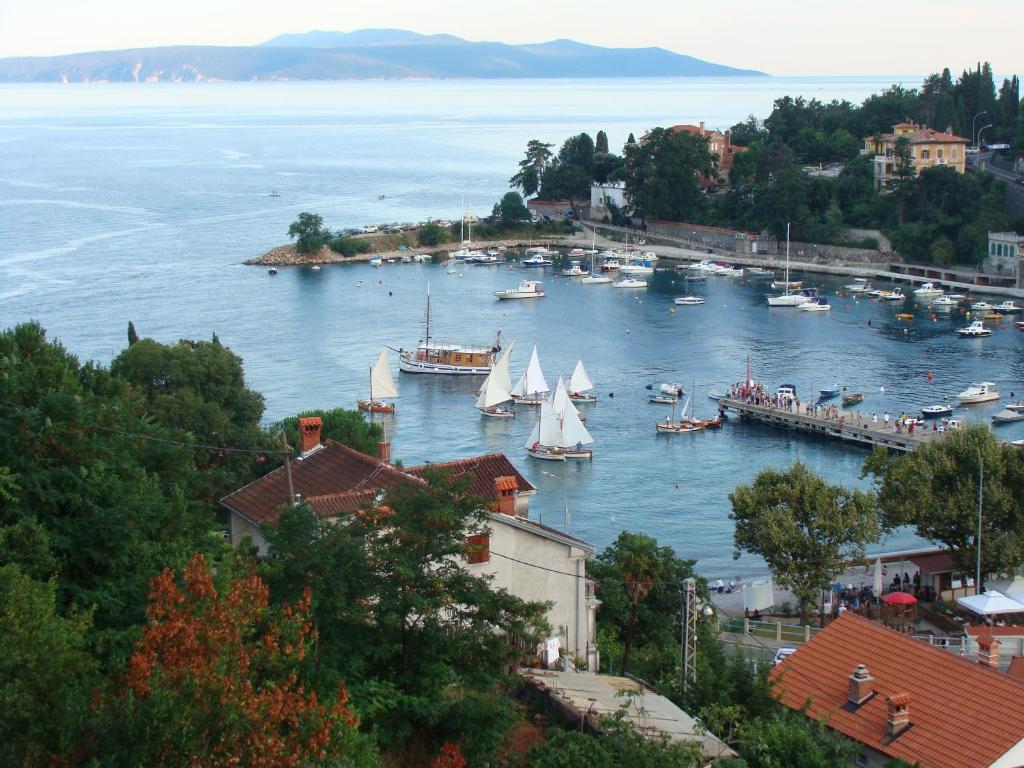 a harbor with sail boats in the water at Apartments Branka in Ika