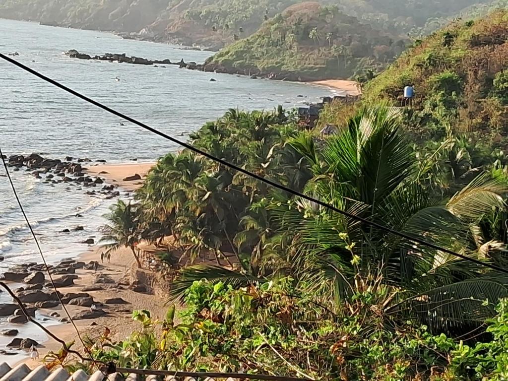 a view of the beach from a cliff at Cupid's Heaven Resort in Agonda