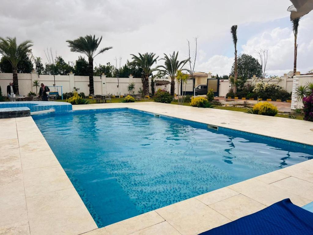 a large swimming pool with blue water at شاليه الفهدي in Sphinx International Airport