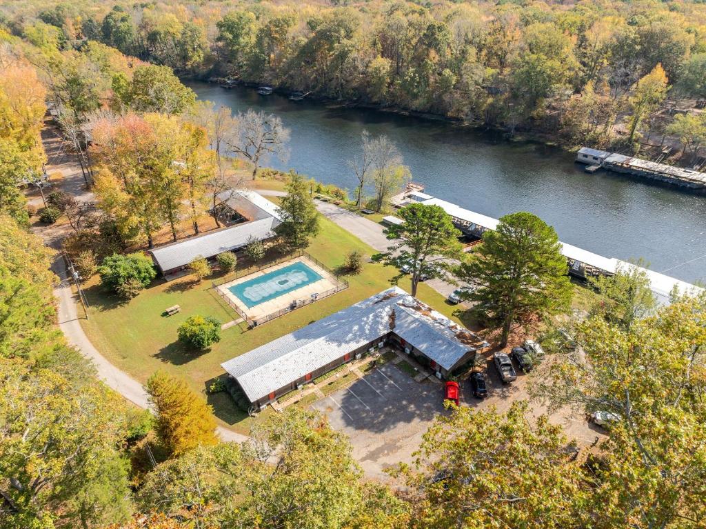 an aerial view of a estate with a swimming pool at Lucky Trout Lodge in Heber Springs