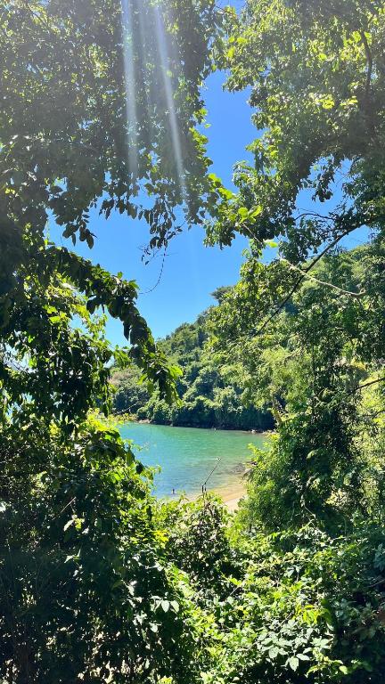 a view of a beach through the trees at Sítio Pereira in Paraty