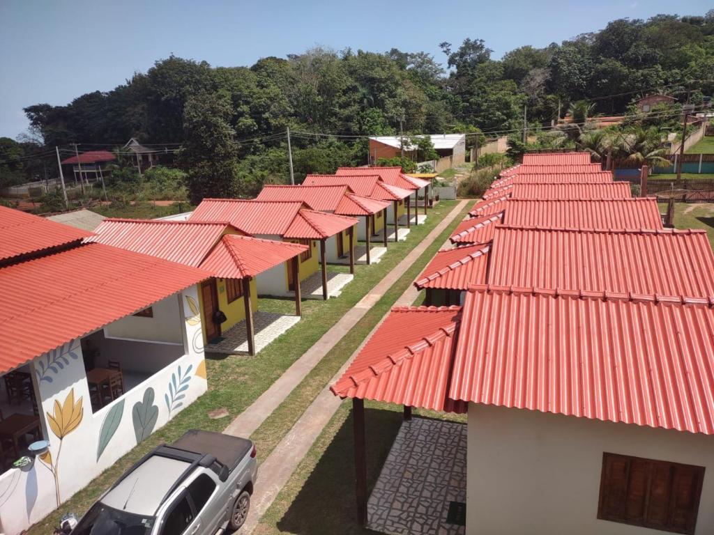 an overhead view of a row of red roofed houses at Pousada Chale Joana in Alter do Chao