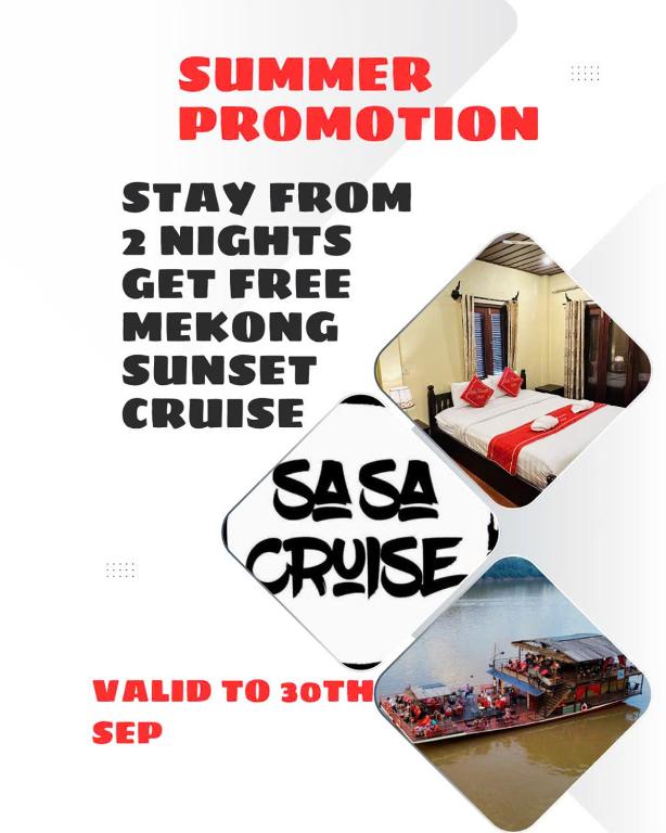 a poster for a summer camp with a bed and a tent at Luang Prabang Champa Villa Hotel in Luang Prabang
