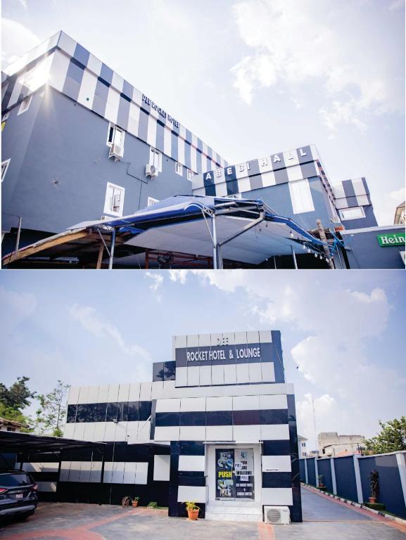 a building with a car parked in front of it at Dee Rocket Hotel & Lounge in Ibadan