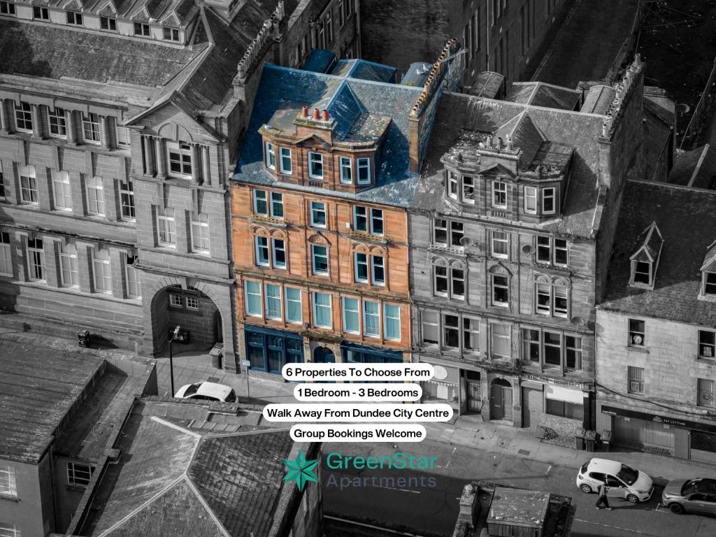 an overhead view of a building in a city at GreenStar Apartments - Short Walk Away Into Dundee City Centre - 6 Individual Properties from 1 to 3 Bedrooms - Short & Long Stay Offers! in Dundee