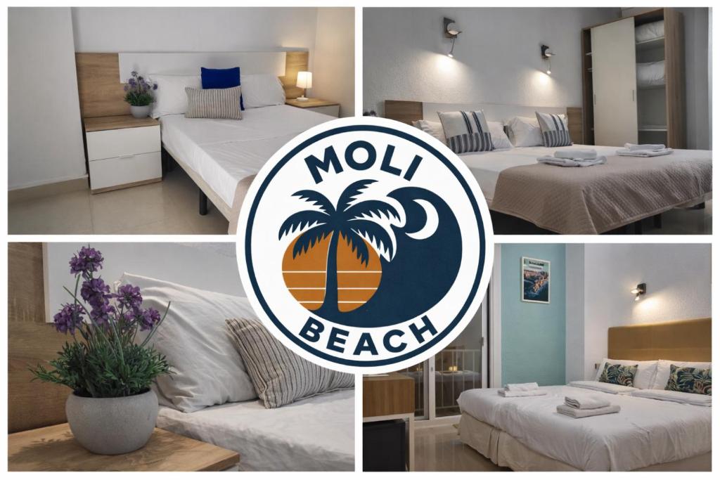 a collage of pictures of a hotel room with two beds at Hotel Molí Beach in Benidorm