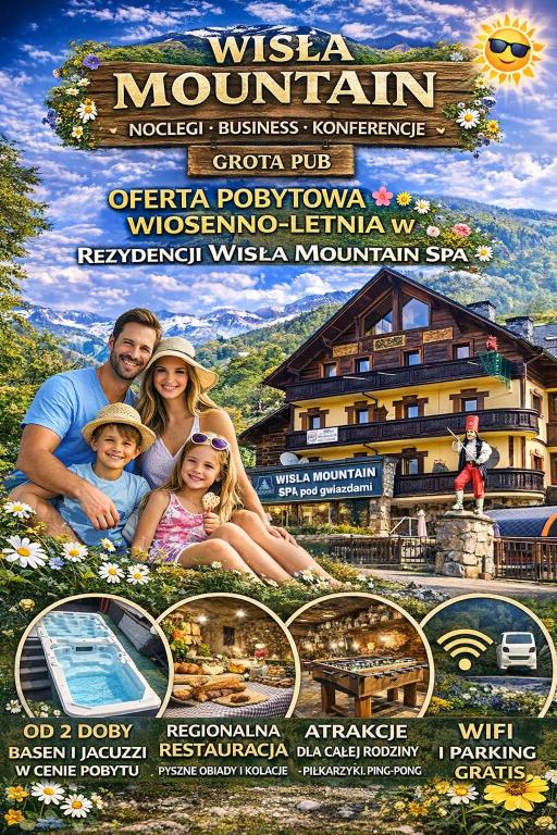 a collage of pictures of a family on a vacation at Wisła Mountain SPA in Wisła