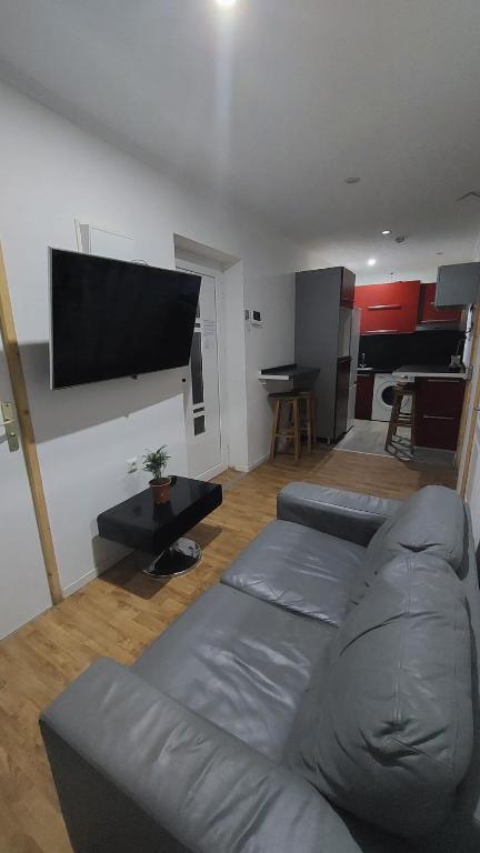 a living room with a couch and a flat screen tv at 1A chambre très confortable 01 in Audun-le-Tiche