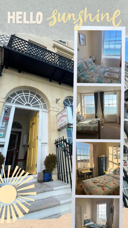 a collage of photos of a house with a yellow door at The Edenhurst Guesthouse in Weymouth